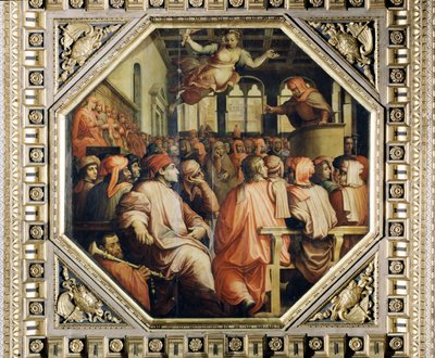 Preghiera di Antonio Giacomini per la guerra con Pisa dal soffitto del Salone dei Cinquecento, 1565 da Giorgio Vasari